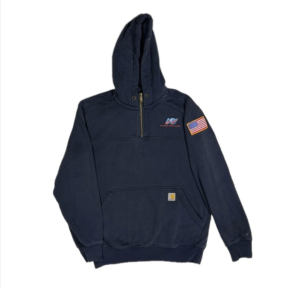 Carhartt Other - Carhartt rain defender navy USA flag patch 1/4 zip hoodie sweatshirt mens medium